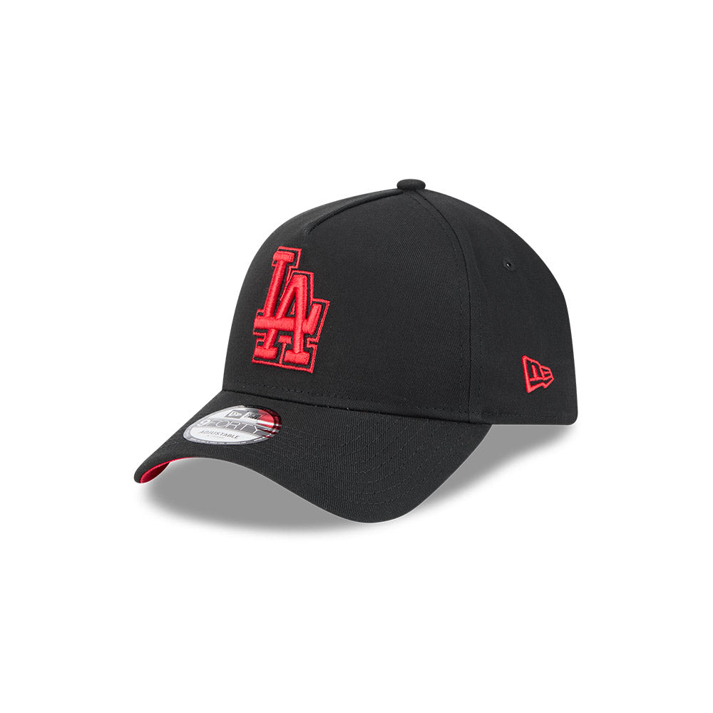 LA Dodgers Hat - Black Scarlet Red 9Forty A-Frame MLB Snapback Cap - New Era